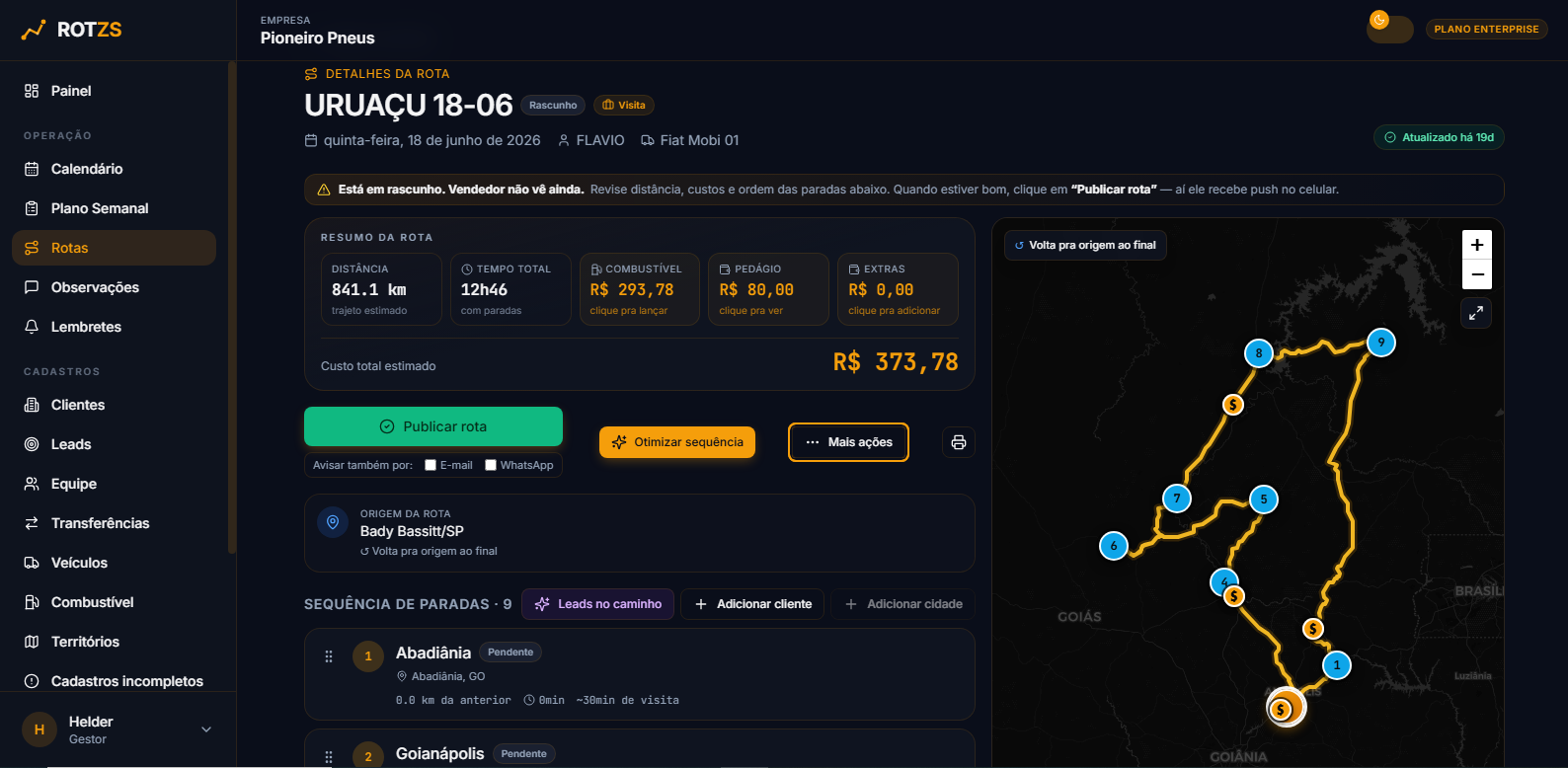 Rotas no mapa do RotZS